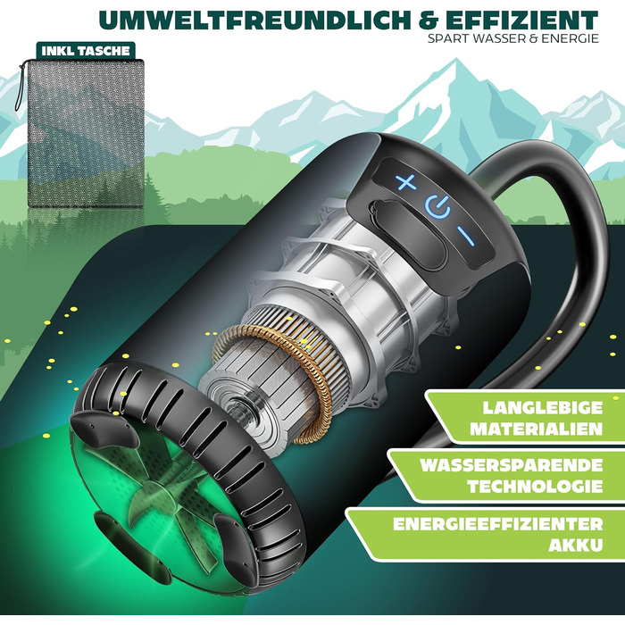 Сонярна душова кабіна KESSER® з насосом та акумулятором 8000mAh. Комплект для кемпінгу: регульована лійка, 2м шланг, пістолет-розпилювач, кріплення. Без бака. Чорний колір