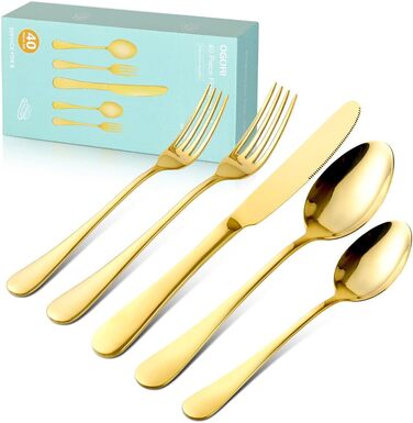 Набір столових приборів OGORI для 6 осіб, 30 предметів, з дзеркально відполірованим золотим покриттям, 18/10 нержавіюча сталь, набір столових приборів для дому/вечірки/ресторану (у подарунковій коробці). Набір столових приборів для 6 осіб (набір столових 