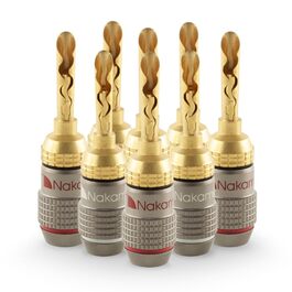 Nakamichi FanLock Excel Serie 24K позолочені банани BFA 10-18 AWG 4 мм для акустики Hi-Fi, домашнього кінотеатру (8 шт - 4 пари)