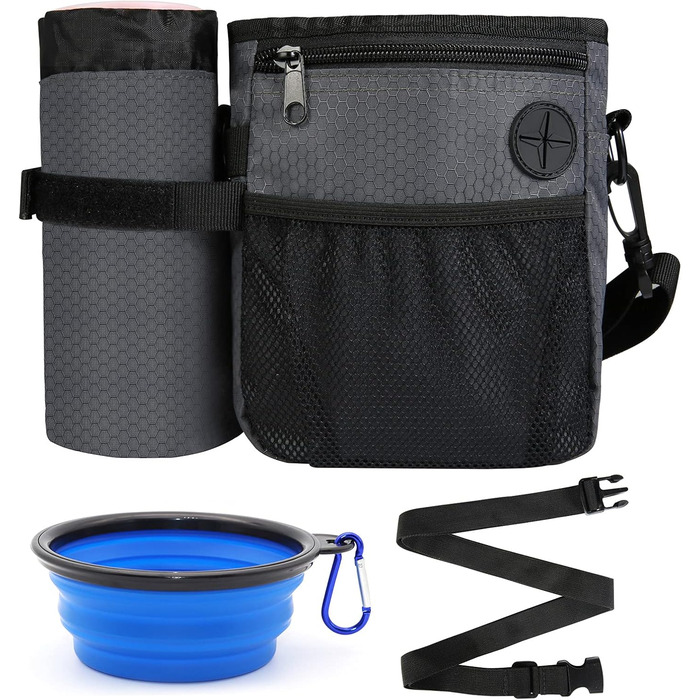 Сумка для ласощів для собак SLSON з портативним мискою, сумка-переноска для води, сумка для дресирування цуценят з регульованим ремінним та плечовим ременем для прогулянок та подорожей