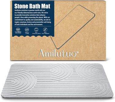 Amilutuo Badematte Stein, Diatomite Stone Bath Mat, Non-Slip Stone Bath Mat, Quick-Drying Stone Bath Mat (LightGrey B, 60 x 39 cm) Lightgrey B 60 x 39 CM