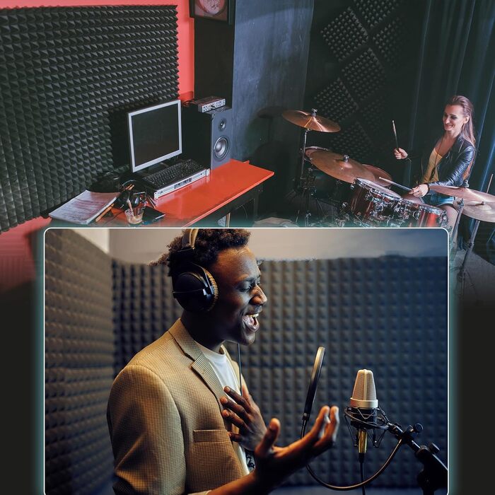 Акустичні панелі JBER самоклейні, звукопоглинаючі пірамідні панелі 30х30х3 см для студії, офісу та спальні, чорний колір (12 шт)