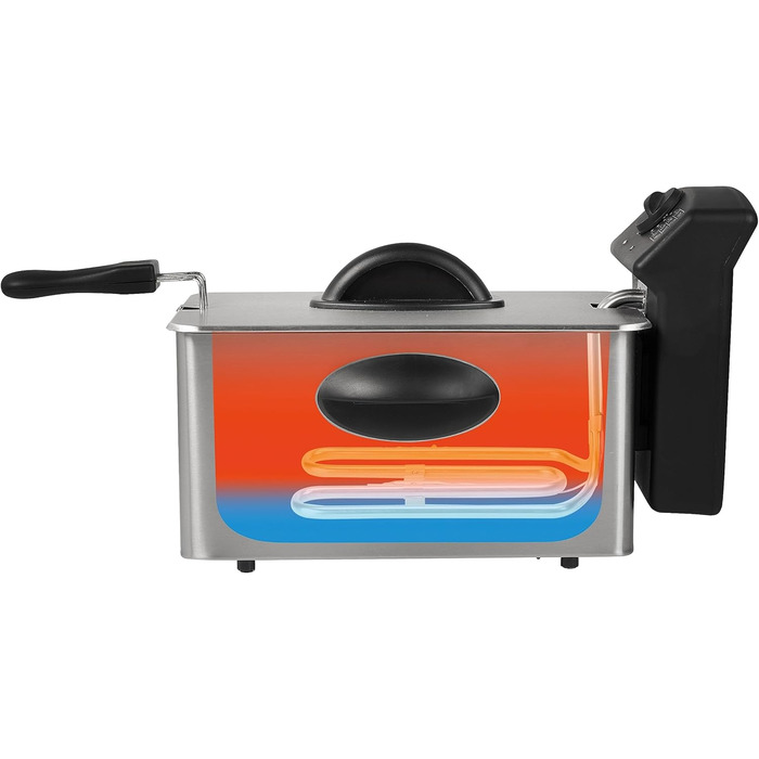Princess Fritteuse – 2000 Watt, 4 Liter capacity, 800 g filling quantity, 4 people, thermostat, Cold Zone 182642, 01.182642.01.001, Silver