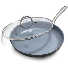 GreenPan Lima сковорода з керамічним антипригарним покриттям, з кришкою, 12 дюймів (30 см), сіра. Без PFOA та PFAS, для плити та гриля, з нержавіючою ручкою. Ідеально для яєць та омлетів.