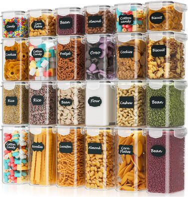 Набір контейнерів для зберігання продуктів 24 шт. – герметичні бокси з кришкою, органайзер для кухні, для борошна, цукру, мюслі та ін., з етикетками та маркером, для кухні та холодильника, 33,6 л