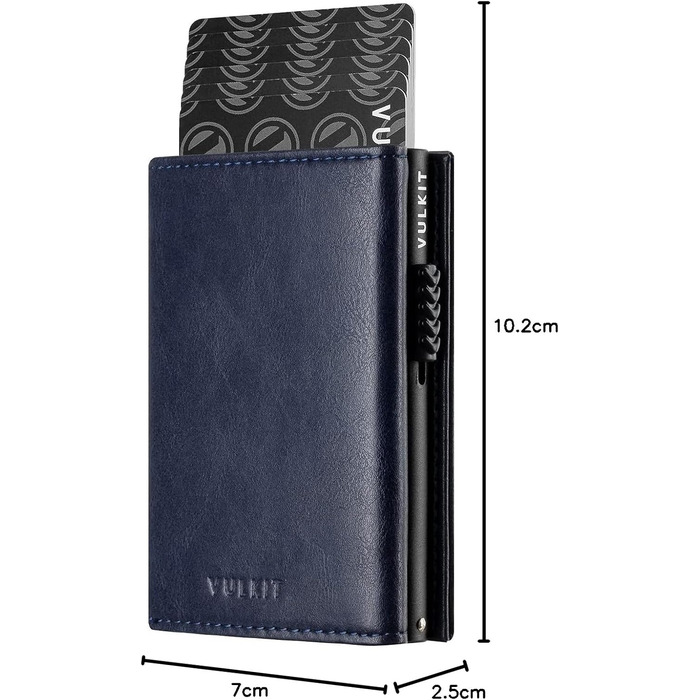 Чохл для кредитних карт VULKIT з RFID-блокуванням, з натуральної шкіри, з відділенням для грошей, віконцем для посвідчення, відділенням для монет та магнітною застібкою (Морський колір)
