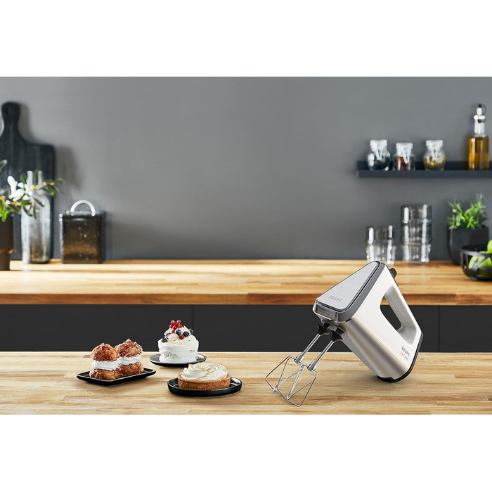 Krups GN9101 3 Mix 9000 Hand Mixer | 750 Watt | Powerful | Speed Control | Turbo Mode | Pulse Function | Ergonomic Handle | Long Cord | Includes Whisk and Dough Hooks | White/Silver 750 Watt Single