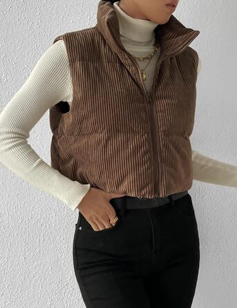 Жіноча куртка Gihuo з начосом та блискавкою, коротка модель (L, Кофе)