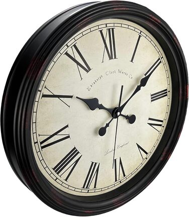 DIYZON Round Classic Wall Clock, Silent Non-Ticking, 40 cm High-Quality Quartz Vintage Clock, Large Number Retro Decorative Clock, Battery Operated, Easy to Read for Home, Kitchen, Dining Room (Black Brown, 40CM)