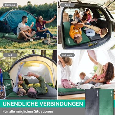 Каремат HIKENTURE самонадувний, 10 см товщини, для кемпінгу, туризму та подорожей (темно-зелений)