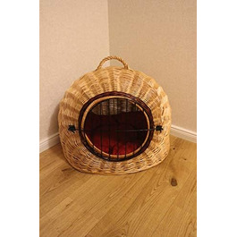 Транспортний кошик для котів та собак з плетіння лози з металевим ґратком та подушкою, XL, XXL (XXL=60x50x52 см)