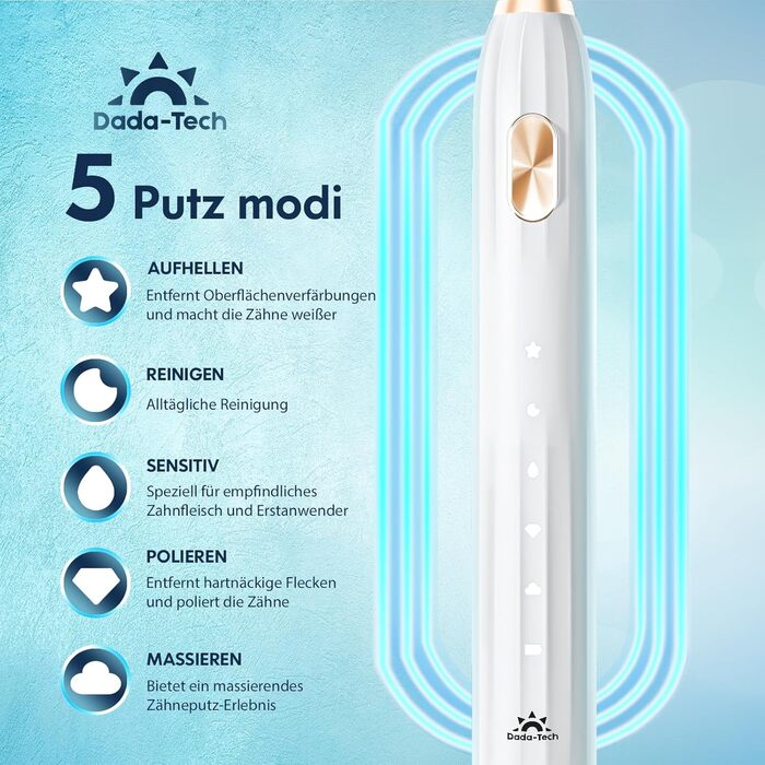 Електрична звукова зубна щітка для дорослих і дітей з 5 режимами чищення, таймером та 9 насадками Ultraschall (Синя/Біла)