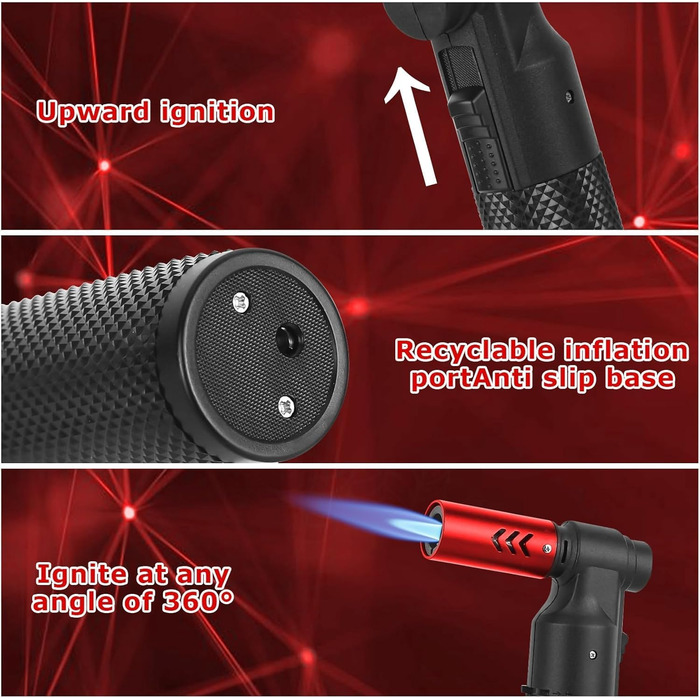 Заправний газовий запальник Jet, регульований, вітростійкий, кухонний пальник, подарунок для чоловіків, гриль, кемпінг, кухня (бутан-газ не входить) (Червоний)