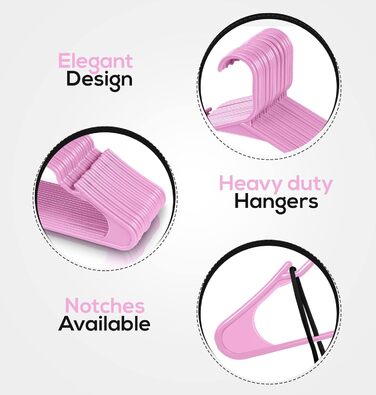 Пластикові вішалки для одягу Utopia Home (50 шт.) з плечима, економія місця, довговічні, рожеві