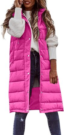 Степова жилетка для жінок з капюшоном, без рукавів, тепла, легка, для активного відпочинку, довга, великий розмір, рожевий колір