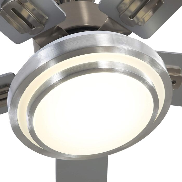 Вентилятор стельовий FINXIN з LED-лампою 132/122 см для спальні, вітальні, їдальні. 5 лопатей, Brushed Nickel, з пультом керування