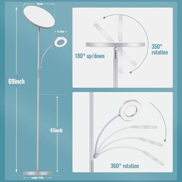 Стелярська лампа для вітальні з LED-підсвічуванням 4200LM, регулювання яскравості, пульт дистанційного керування, сенсорне керування, сучасний дизайн (42W, сірий)