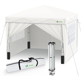 VOUNOT® Pavilion 3x3m with 4 Side Walls & 4 Sandbags, Pop-Up Folding Pavilion, Folding Garden Tent Party Tent, including Bag, Grey (White + 4 Side Walls)