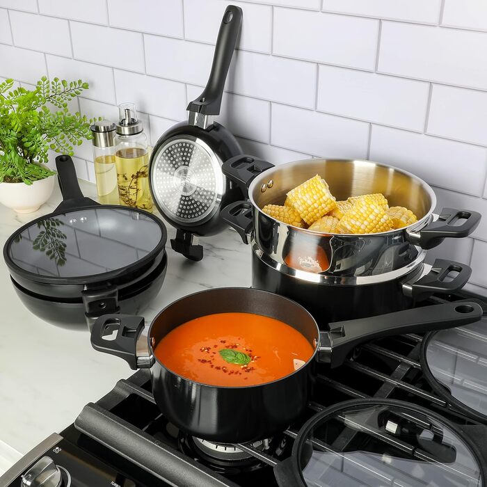 Набір посуду Kenmore 126369.1 з антипригарним покриттям, алюміній, блакитний (9 предметів, чорний)