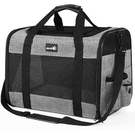 Транспортна переноска для котів та собак Pecute (до 6 кг), сіра, L (44 x 33 x 32.5 см), з регульованим плечовим ременем