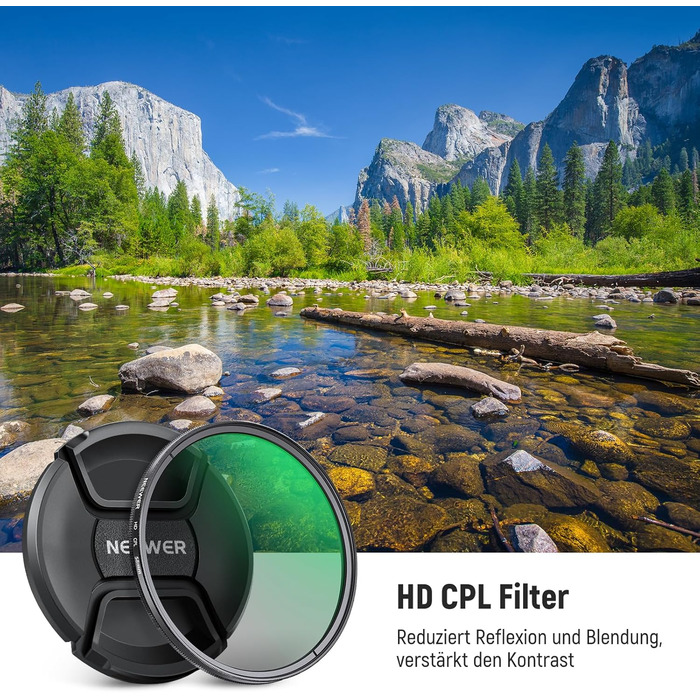 Фільтр CPL NEEWER 58mm для об'єктивів камери: поляризаційний, з нанопокриттям, HD скло, зменшує відблиски
