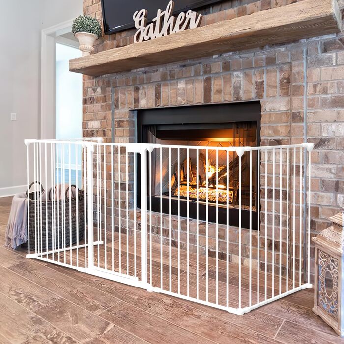 Захисне ґратка для каміну, 310 см, металева, з дверцятами. Захист від вогню, сітка-бар'єр, для дітей, білий.