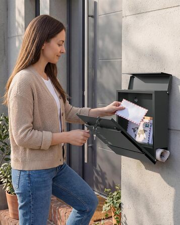 Поштовий ящик SONGMICS XXL з газетницею, антрацит, 37x37x10.5 см, з ключем, захист від реклами, сучасний, для дому та саду