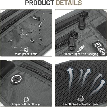 Водонепроникна поясна сумка з RFID захистом та антикрадійним замком для подорожей, спорту (сіра)