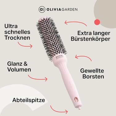 Кругла щітка Olivia Garden Expert Blowout Speed з керамічним покриттям для швидкої сушки волосся (білий & сірий, 35 мм)