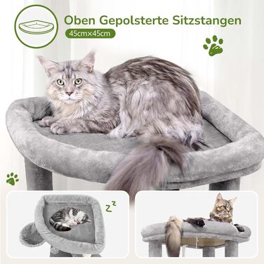 Котячий будиночок Globlazer з когтеточкою, великий, стабільний, кутовий, з великим котячим будинком, гамаком, м'яким кошиком, когтеточкою 130 см для великих котів (C51, світло-сірий) XL світло-сірий