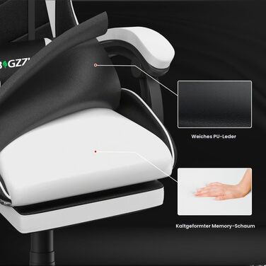 Ігрове крісло Bigzzia Gaming Stuhl ергономічний геймерський стілець з підставкою для ніг, білий