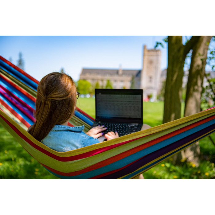 Vivere Double Cotton Hammock in Brazilian Style with Polyester End Loops, Weight Capacity 450 lbs (Tropical)