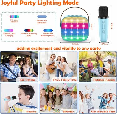 Дитяча караоке-машина з 2 мікрофонами, Bluetooth, світлові ефекти, для дітей 3-12 років