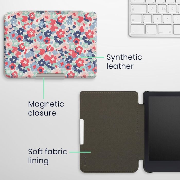 Чохол-книжка kwmobile для Tolino Shine 3 - яскравий дизайн з пастельними квітами (синій, жовтий, зелений, червоний, рожевий)