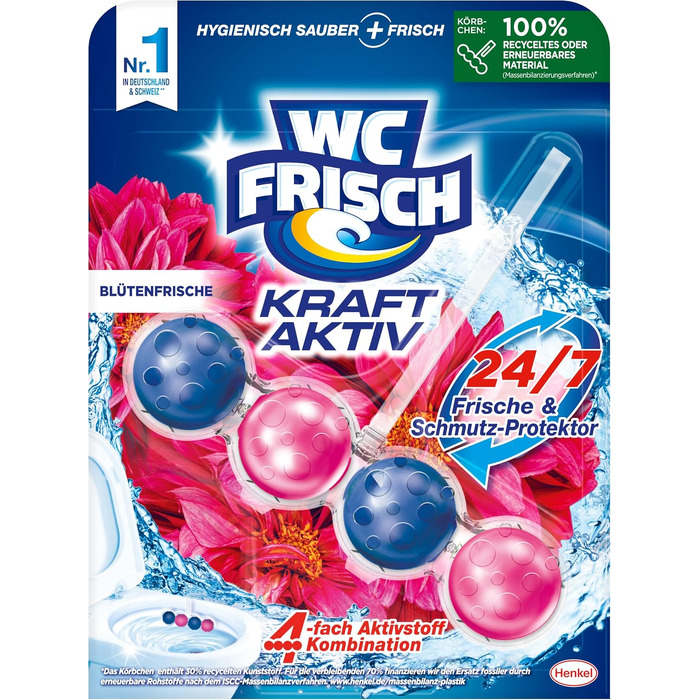 Освіжувач для унітаза WC Frisch Kraft Aktiv Duftspüler Blütenfrische, підвісний блок для туалету (10 шт)