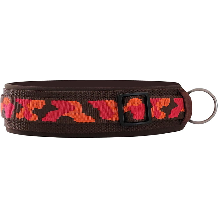Нашийник для собак BUDDYPACK Extra-широкий та м'який з неопреновою підкладкою, всі розміри, кольоровий (S (38-43 см), помаранчево-червоний на коричневому)