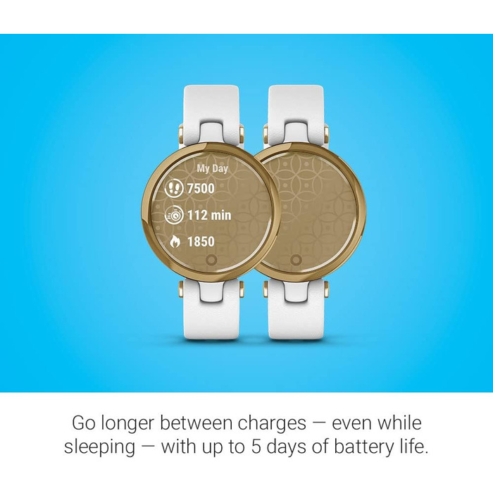 Garmin Lily™ – класичний розумний годинник з сенсорним екраном та декорованим корпусом, світло-золотистий з білим шкіряним ремінцем