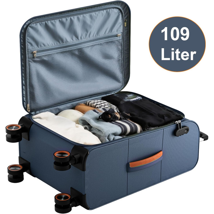 Великий валіза на колесах 78x48x30 см, тканинний, з кодовим замком, 109 літрів, блакитний