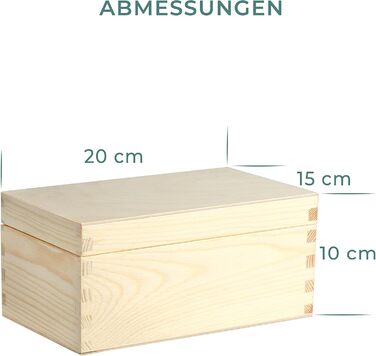 Wooden box with lid - 40x30x24cm, Natural, FSC® - All-purpose box without handles - Storage box | Memory box | Craft & Gift box (20 x 15 x 10 cm | S)