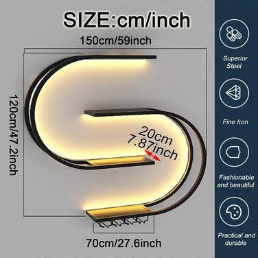 Настінна вітрина для вина, напівкругла багатоярусна з тримачами для келихів, металева, для кухні, бару, кафе (без лампочок) (Чорний, 150 * 20 * 120 см)