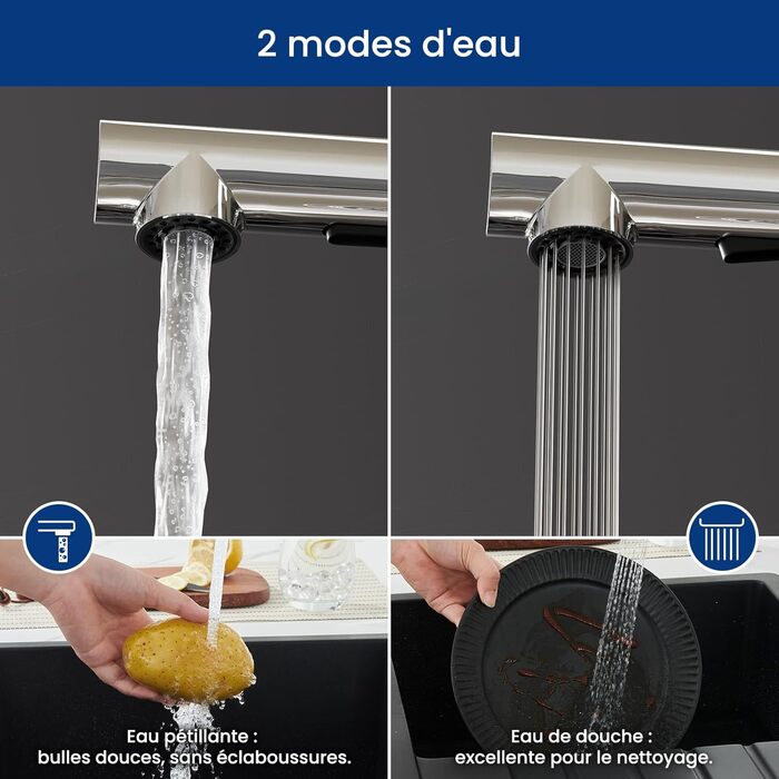 Кран кухонний CECIPA X203B чорний з висувною лійкою, 360° обертання, двома режимами струменя, з нержавіючої сталі