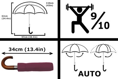 Чоловічий парасолька COLLAR AND CUFFS London 80KPH з автоматичним відкриванням, 12 спиць, блакитний (бордовий), з вентиляційним покриттям, вітростійка, з підсиленим скловолокном