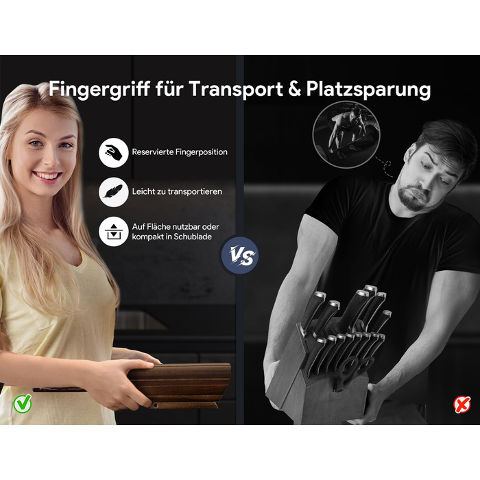 Набір кухонних ножів Messerset 7 предметів у японському стилі з магнітним блоком з акації, сталь карбонова, ергономічна ручка