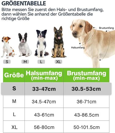 Нашийник для собак Joytale середнього розміру, світловідбиваючий, дихаючий, регульований, з ручкою для тренувань, M (1 шт., зелений)