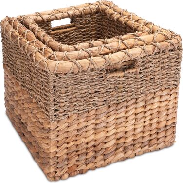 Decorative Basket Storage Woven from Water Hyacinth - Seagrass Rectangular - Shelf Basket Square - Set of 3 (S+M+L) Natural