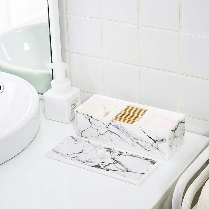 Організатор для ватних паличок та дисків Luxspire з 2 відсіками. Косметичний бокс для зберігання з кришкою. Білий колір.