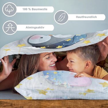 Дитяча постільна білизна CLEAVEN 100x135 см | 100% бавовна, м'яка та дихаюча | Для комфортного сну | Змінний малюнок пінгвіна | CLEAVEN Pinguin 006