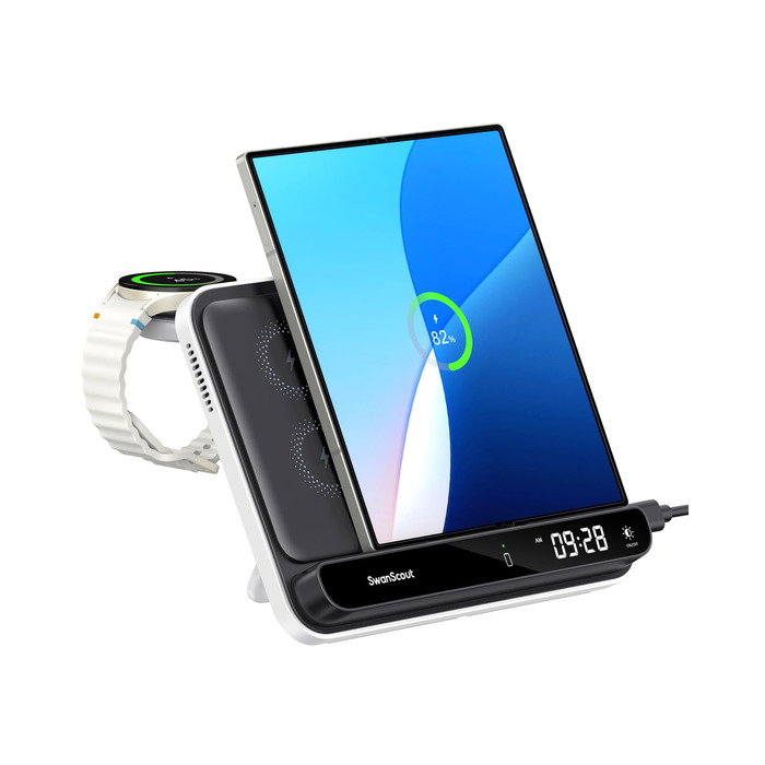 Бездротова зарядка SwanScout 30W для Samsung Galaxy Z Fold 7/S25 Ultra/S25, iPhone 17/16, Galaxy Watch 8/7/6 – швидка зарядка