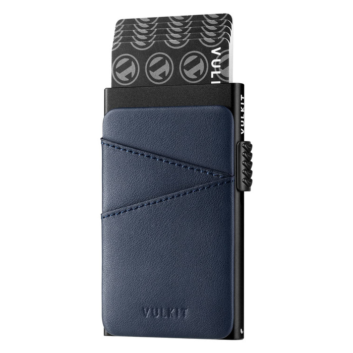 Кредитне портмоне для чоловіків VULKIT з автоматичним витягуванням карт, RFID NFC захистом, шкіряний фантик, на 5-9 карт (блакитний)