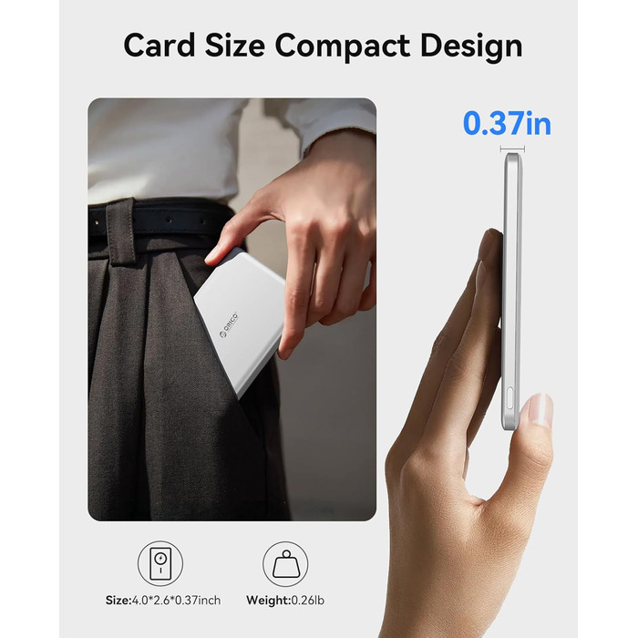 Power Bank Orico Kada Magsafe 5000mAh – Бездротовий павербанк з USB-C, Магнітне підключення, 20W PD, сумісний з iPhone 16/15/14/13/12